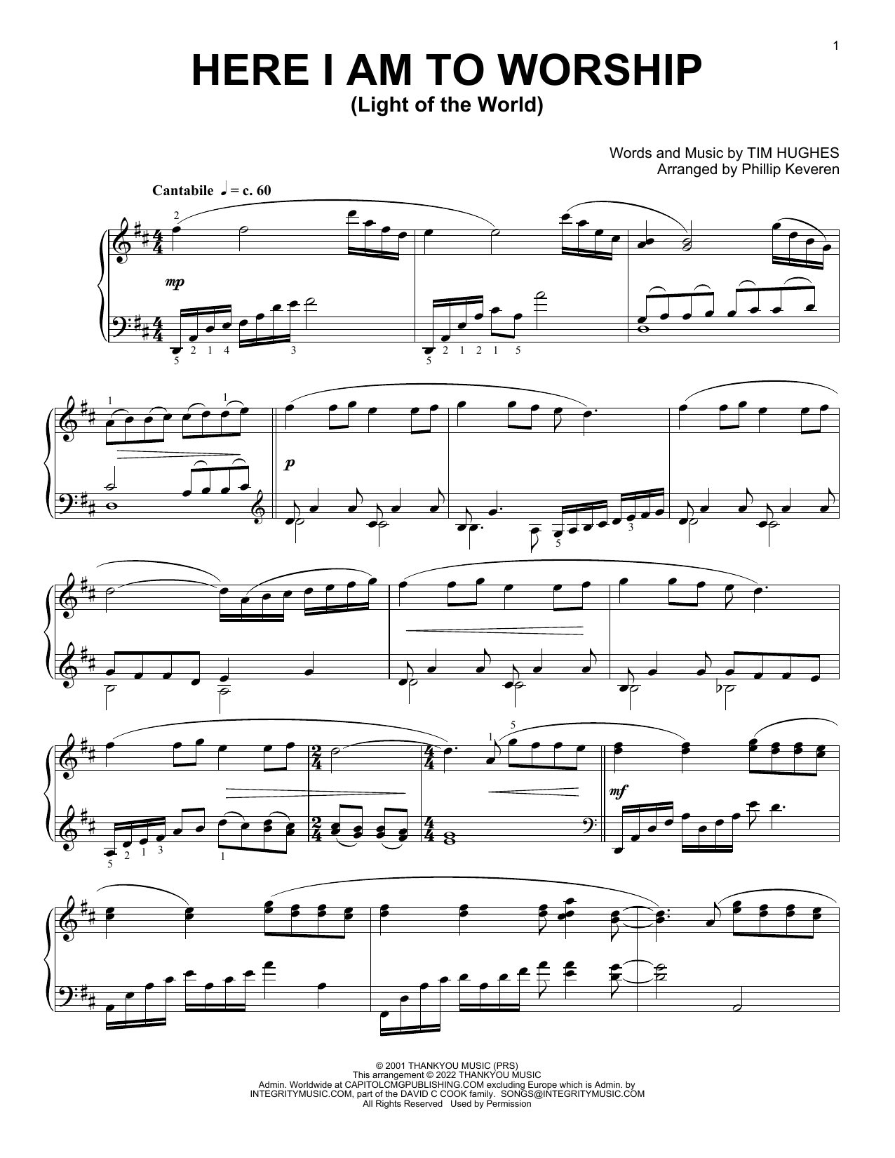 Tim Hughes Here I Am To Worship (Light Of The World) [Classical version] (arr. Phillip Keve Sheet Music