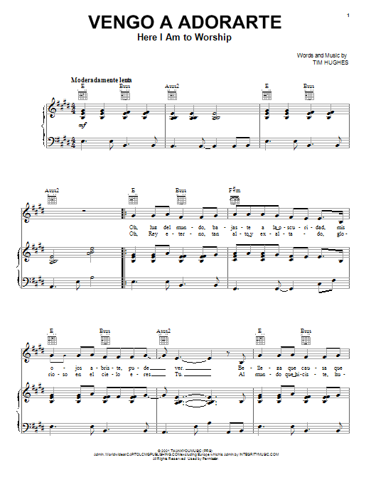 Tim Hughes Here I Am To Worship (Light Of The World) [Spanish version] Sheet Music