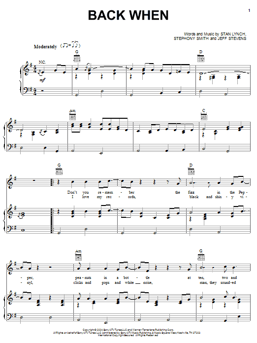 Tim McGraw Back When Sheet Music
