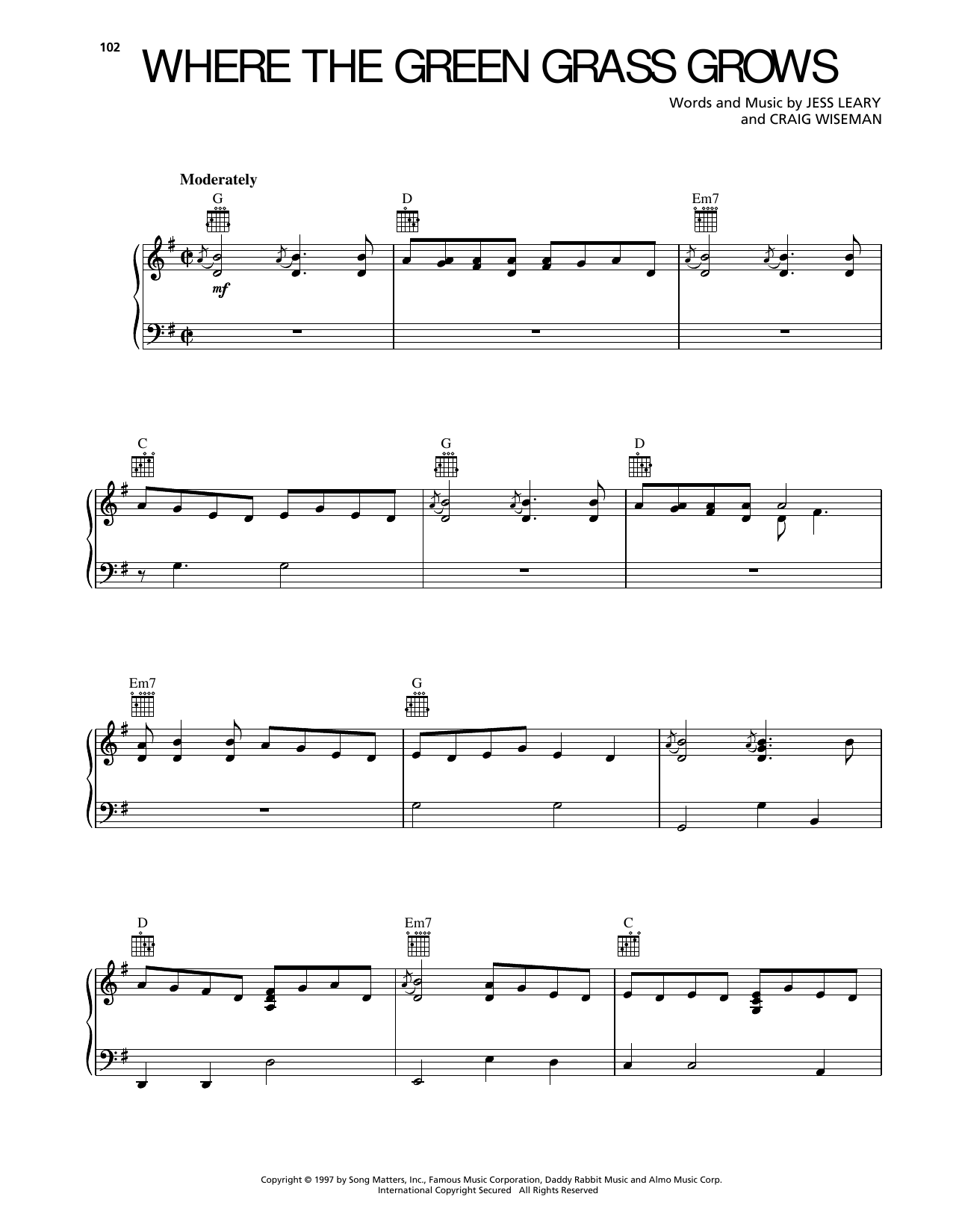 Tim McGraw Where The Green Grass Grows Sheet Music