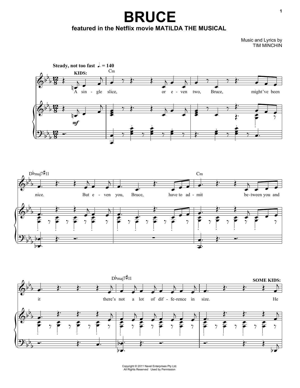 Tim Minchin Bruce (from the Netflix movie Matilda The Musical) Sheet Music