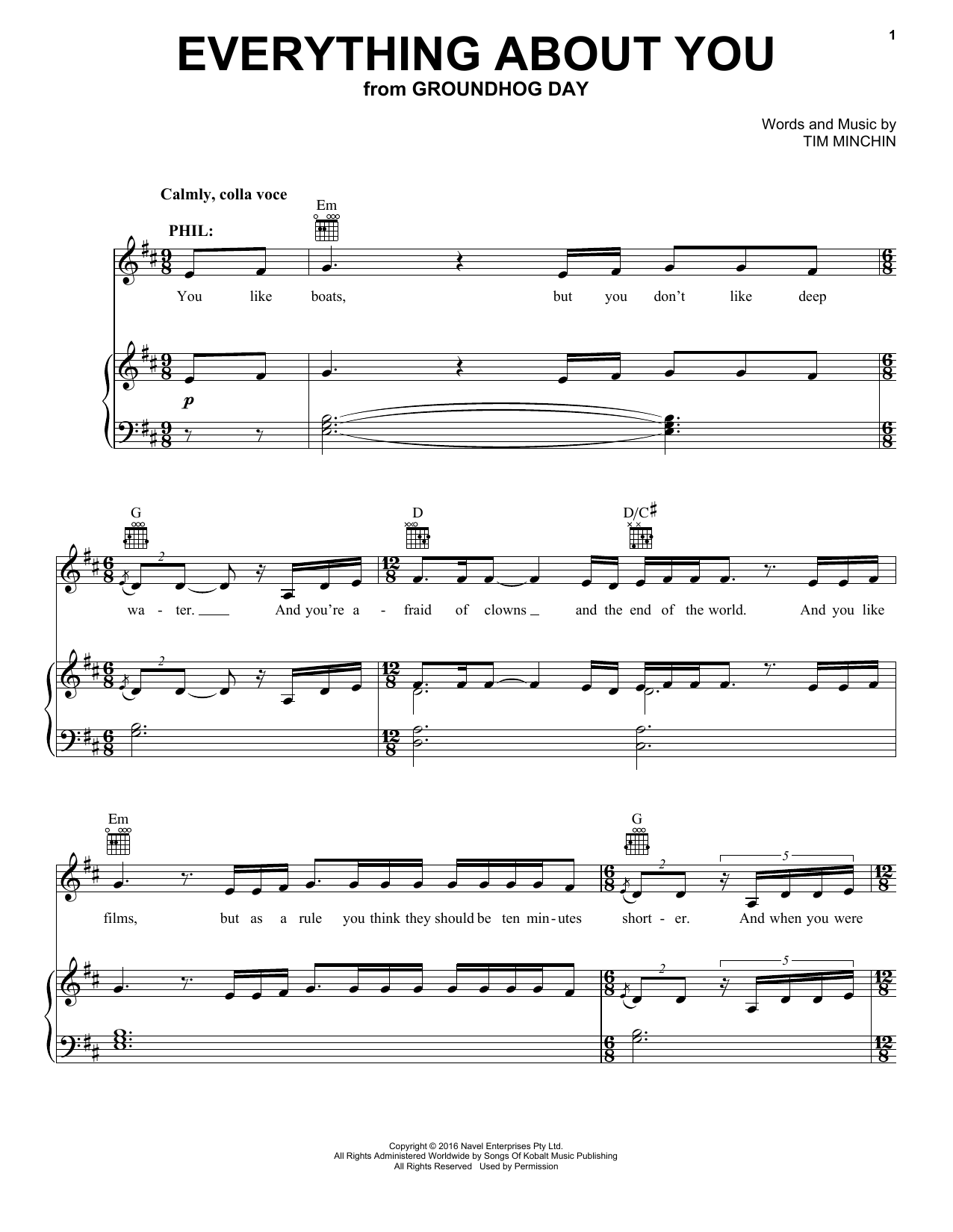 Tim Minchin Everything About You (from Groundhog Day The Musical) Sheet Music