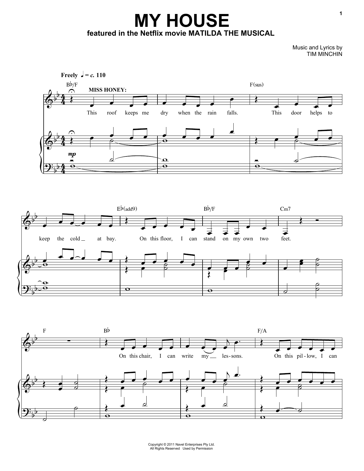 Tim Minchin My House (from the Netflix movie Matilda The Musical) Sheet Music