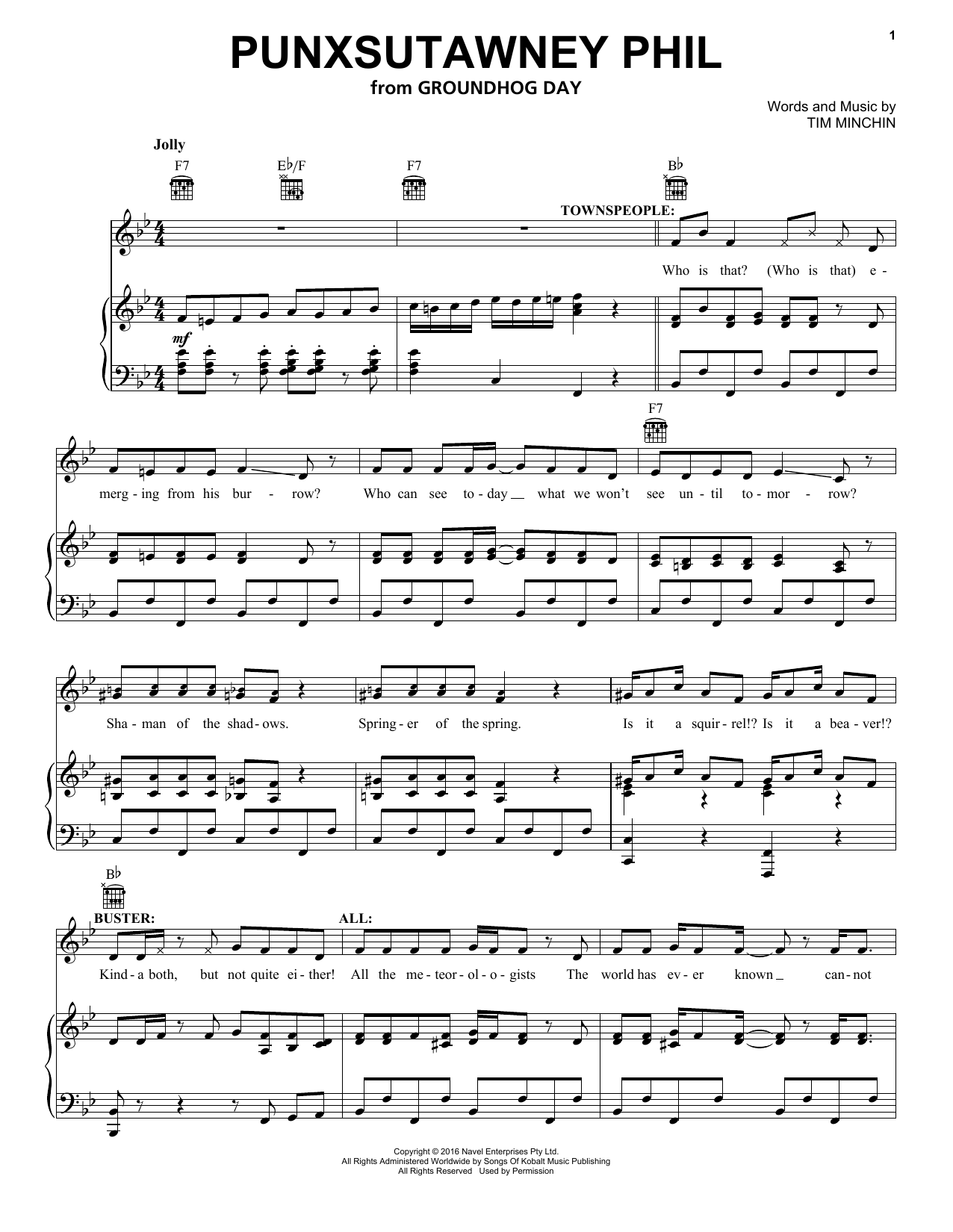 Tim Minchin Punxsutawney Phil (from Groundhog Day The Musical) Sheet Music
