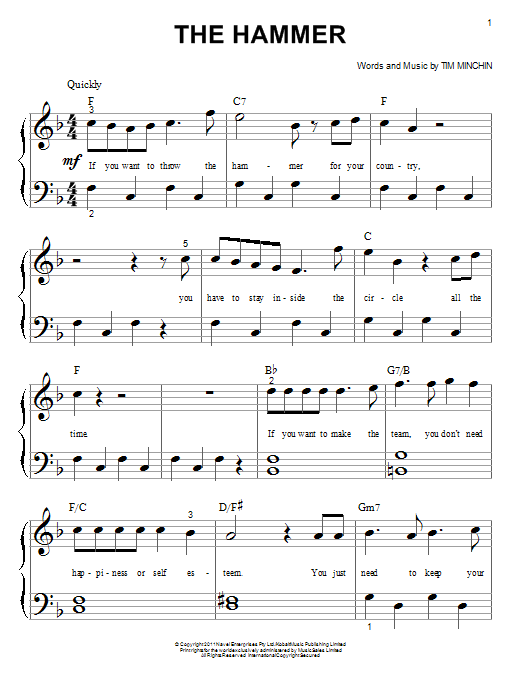Tim Minchin The Hammer (from 'Matilda The Musical') Sheet Music