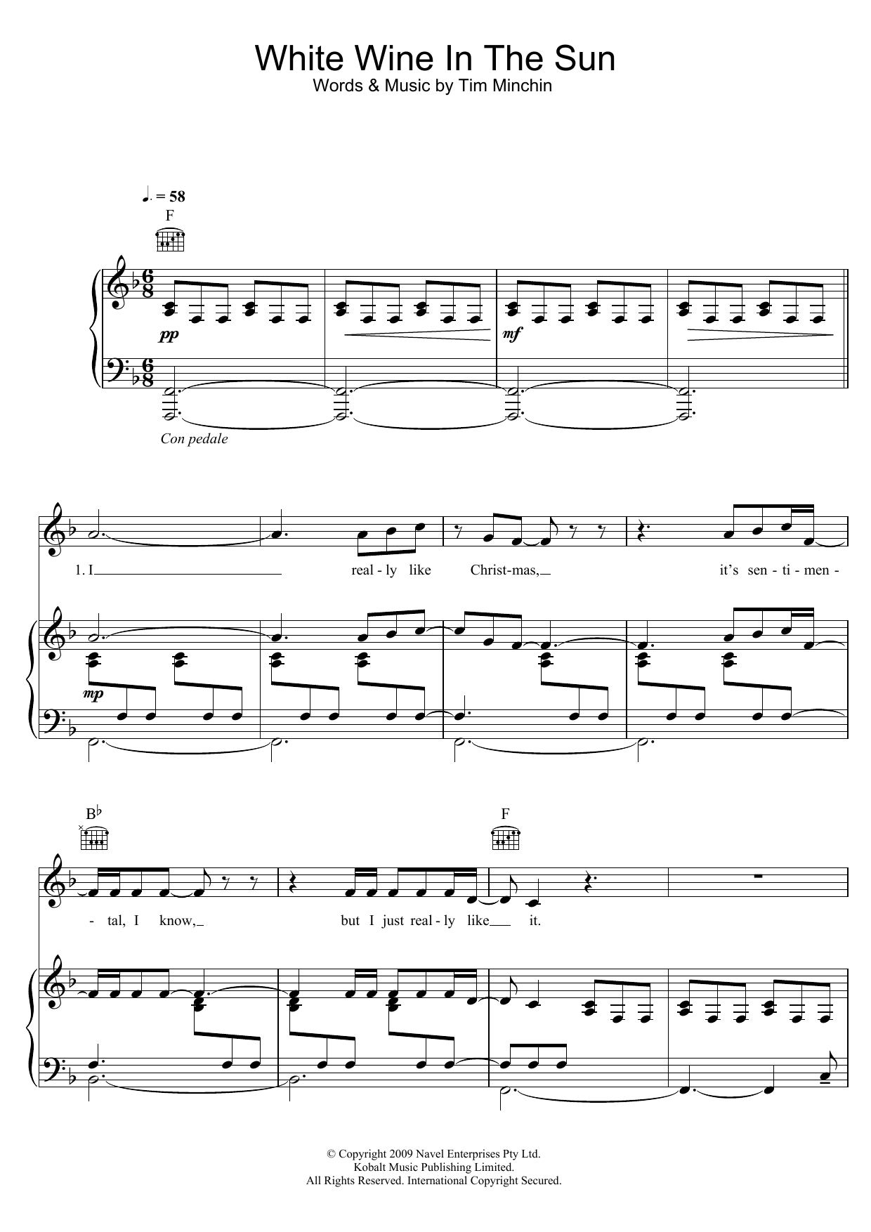 Tim Minchin White Wine In The Sun Sheet Music
