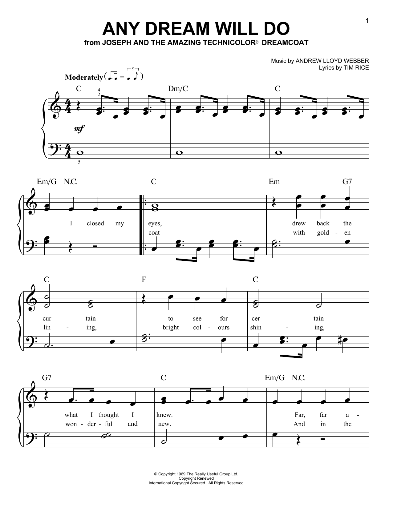 Tim Rice Any Dream Will Do Sheet Music