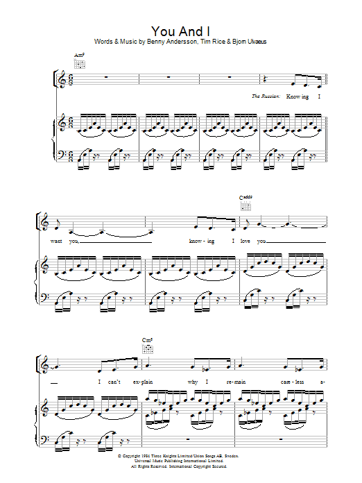 Tim Rice You And I Sheet Music