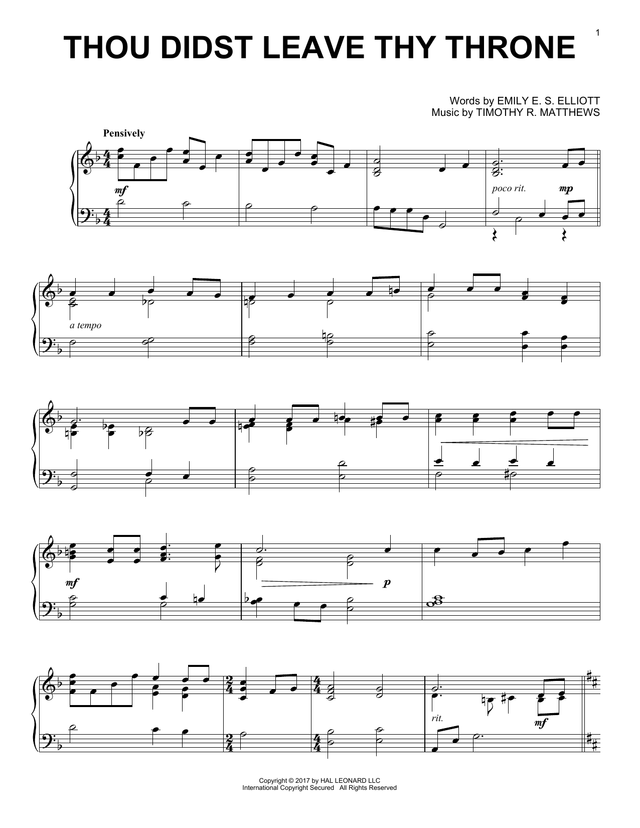 Timothy R. Matthews Thou Didst Leave Thy Throne Sheet Music