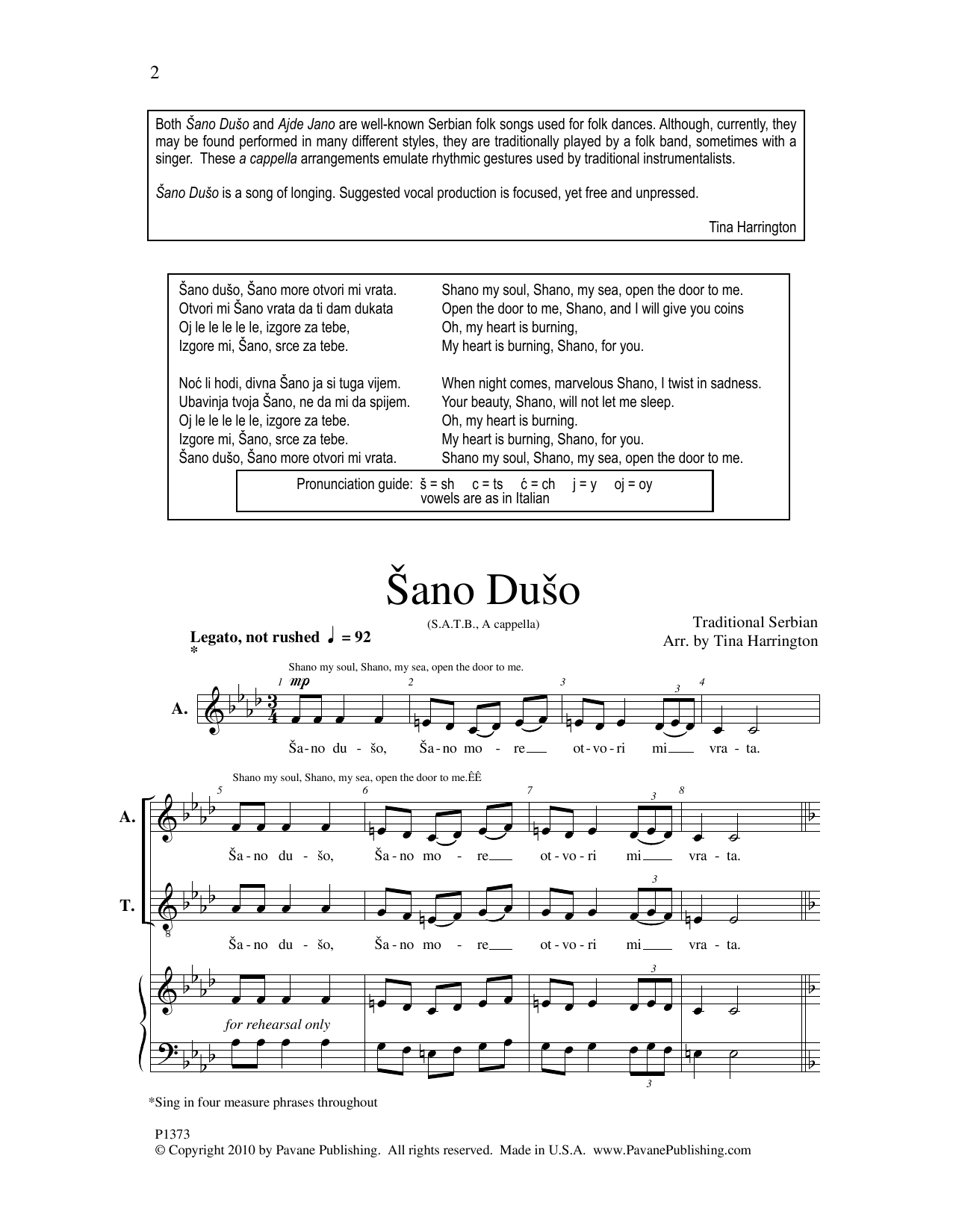 Tina Harrington Sano Duso Sheet Music