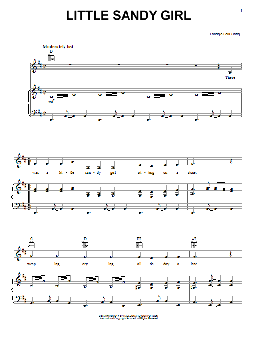 Tobago Folk Song Little Sandy Girl Sheet Music