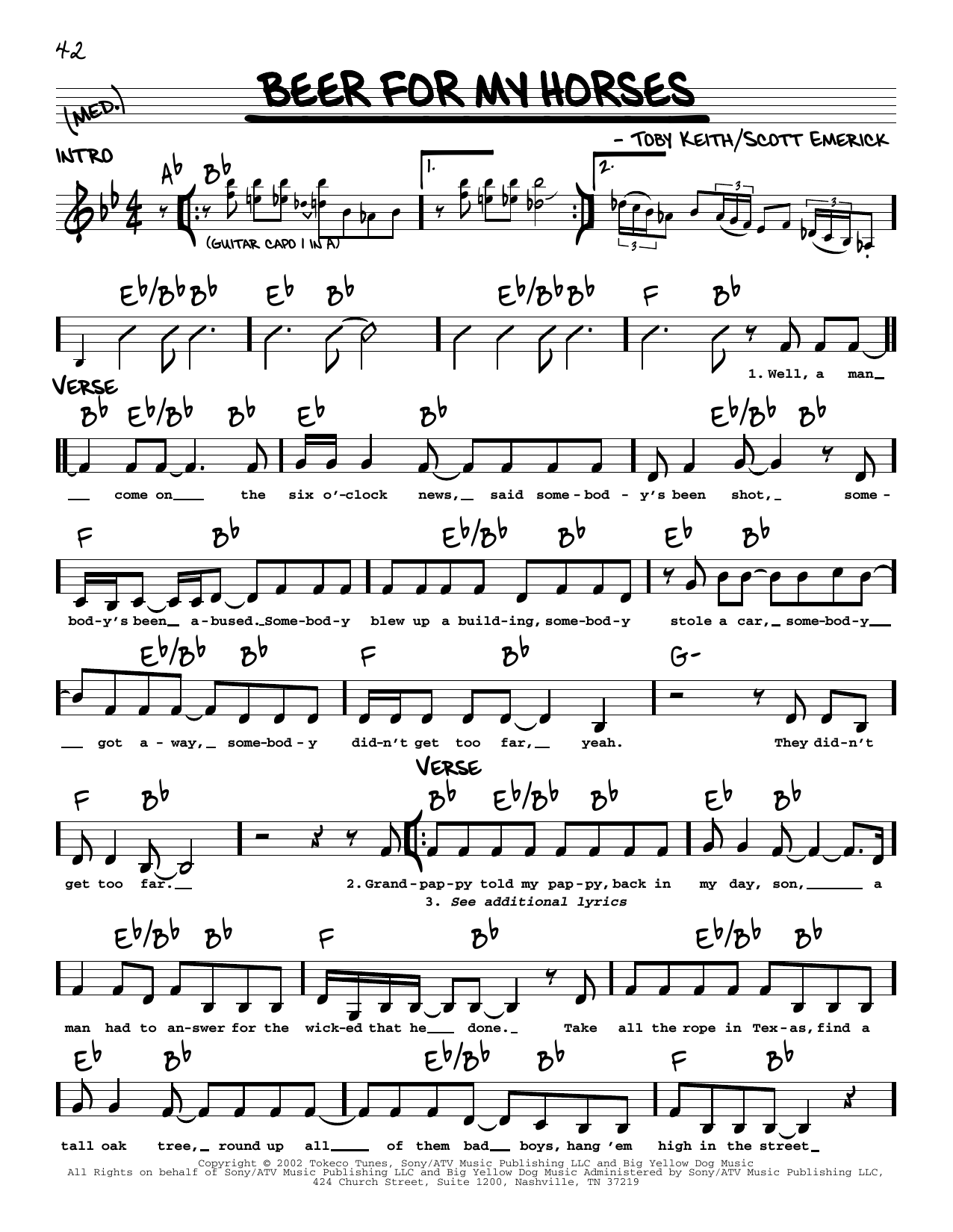 Toby Keith Beer For My Horses (feat. Willie Nelson) Sheet Music