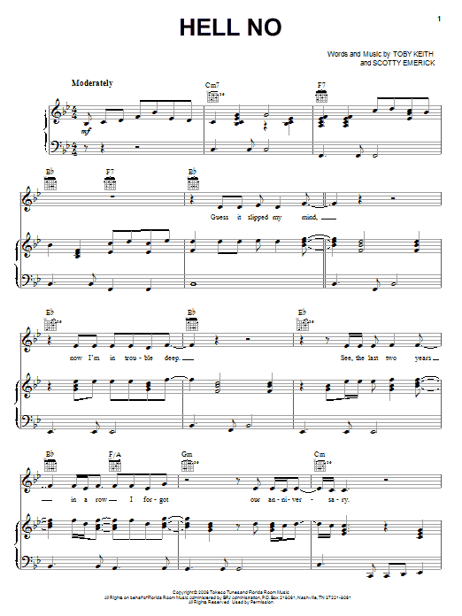 Toby Keith Hell No Sheet Music