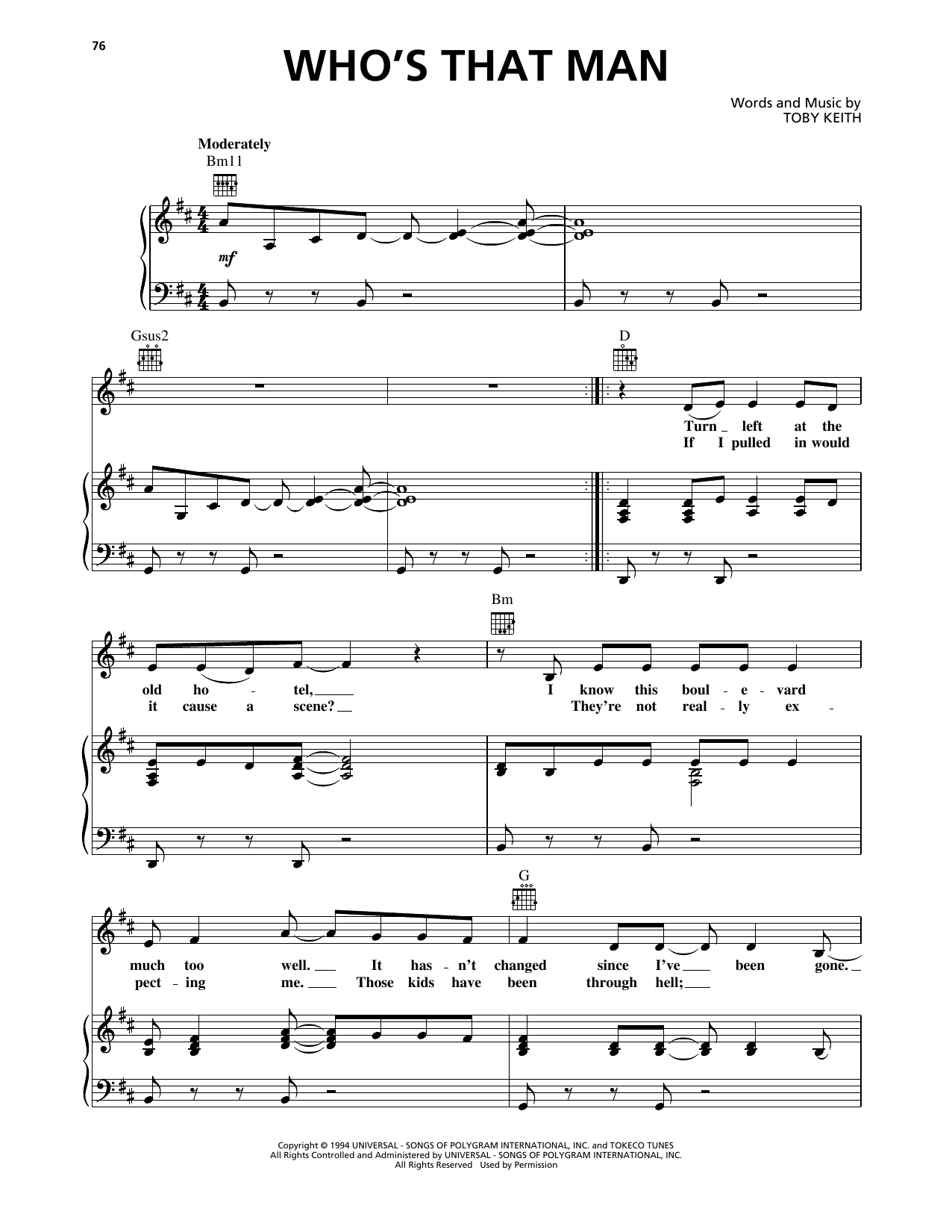 Toby Keith Who's That Man Sheet Music
