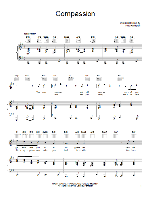 Todd Rundgren Compassion Sheet Music