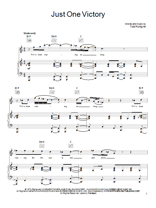 Todd Rundgren Just One Victory Sheet Music