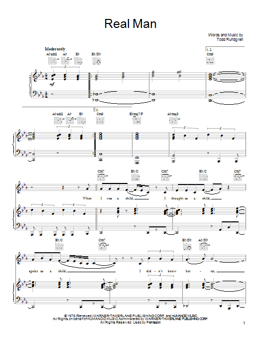 Todd Rundgren Real Man Sheet Music