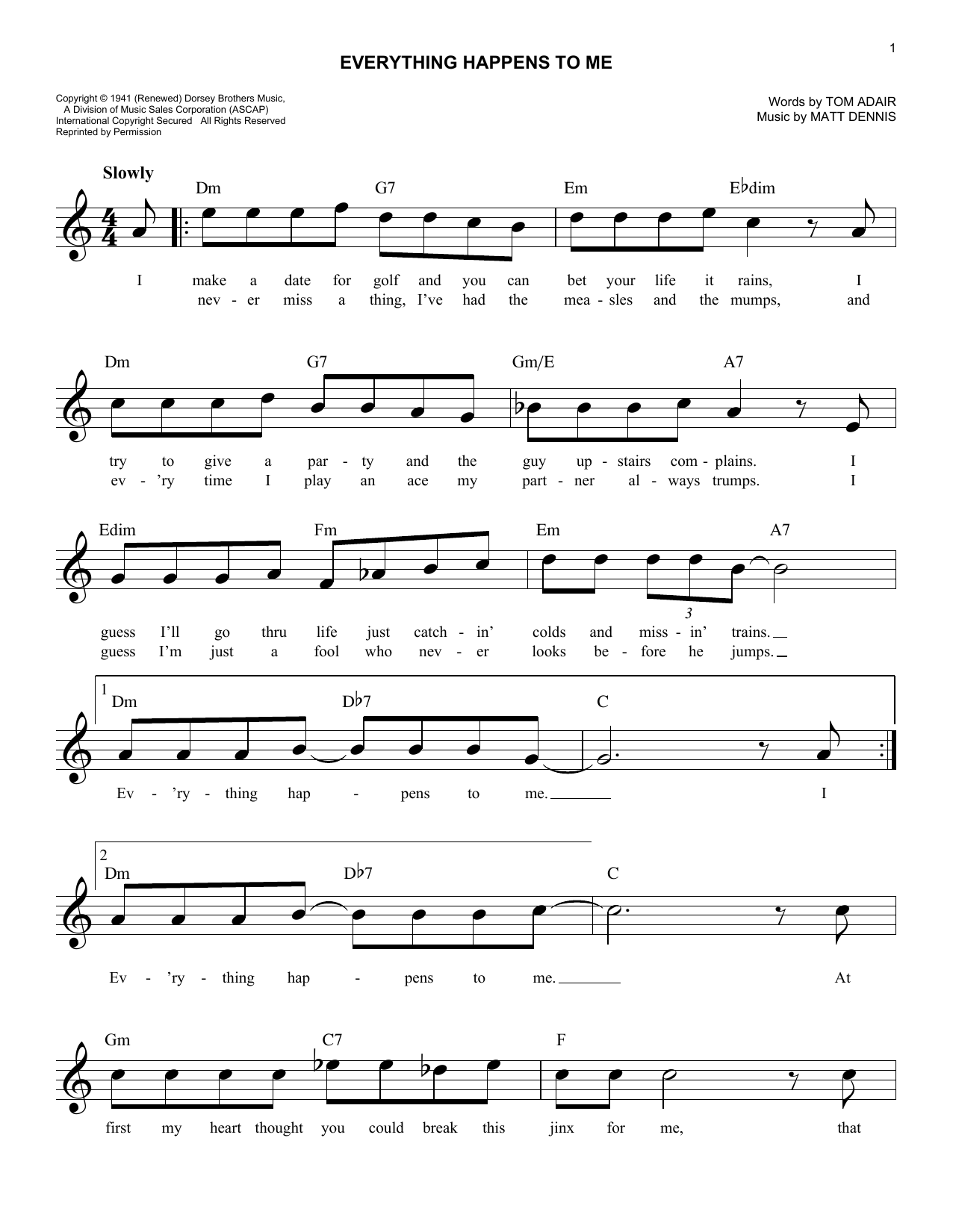 Tom Adair Everything Happens To Me Sheet Music