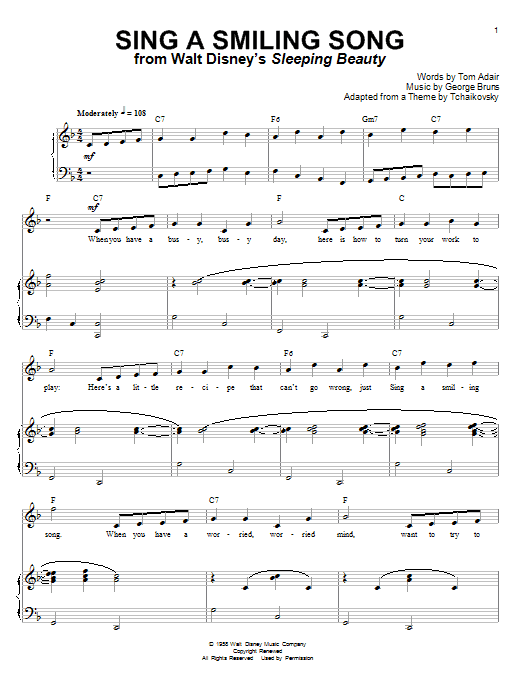 Tom Adair Sing A Smiling Song Sheet Music