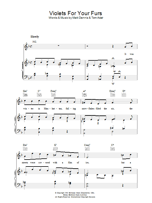 Tom Adair Violets For Your Furs Sheet Music