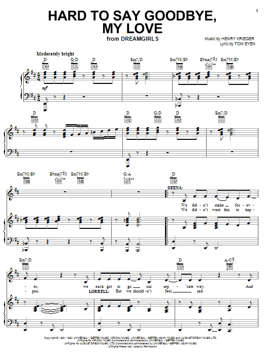 Tom Eyen Hard To Say Goodbye, My Love Sheet Music