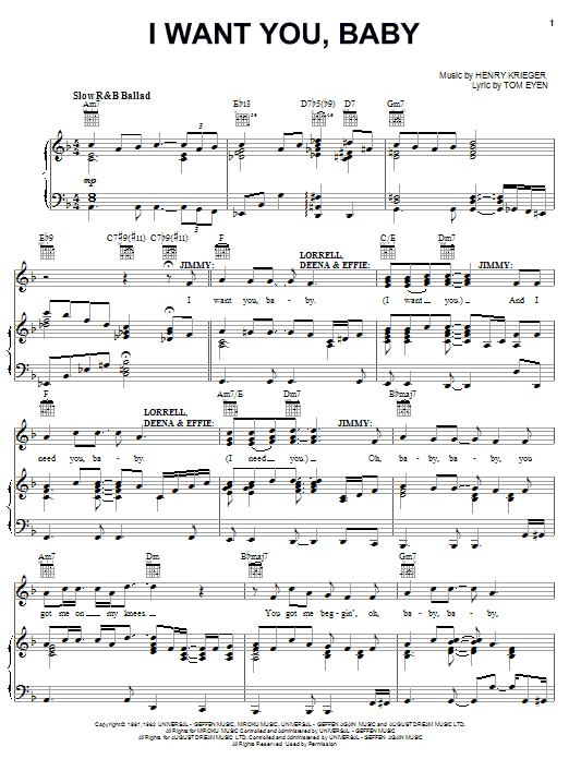 Tom Eyen I Want You, Baby Sheet Music