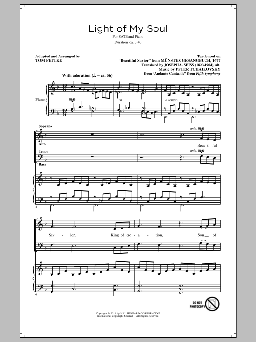 Tom Fettke Light Of My Soul Sheet Music