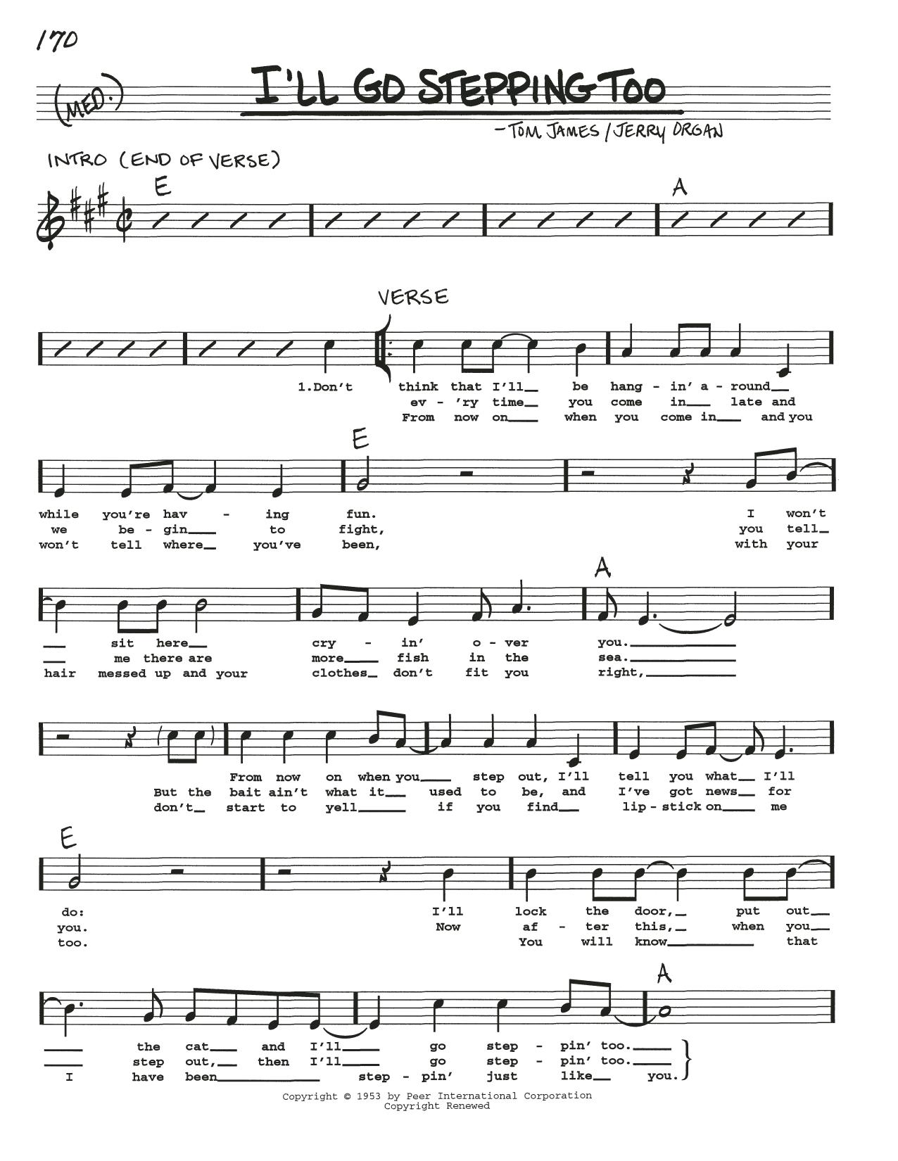 Tom James I'll Go Stepping Too Sheet Music