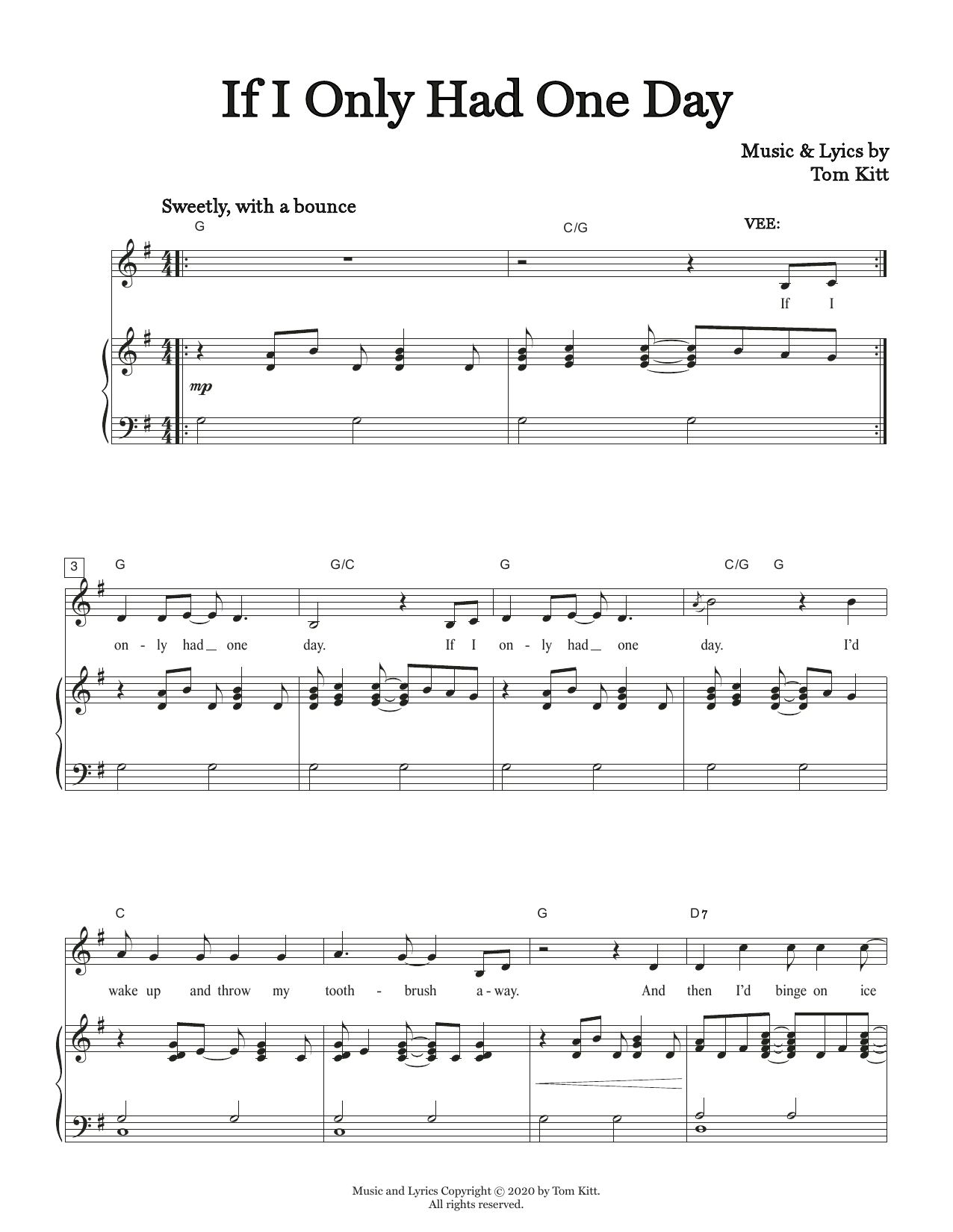 Tom Kitt If I Only Had One Day (from the musical Superhero) Sheet Music