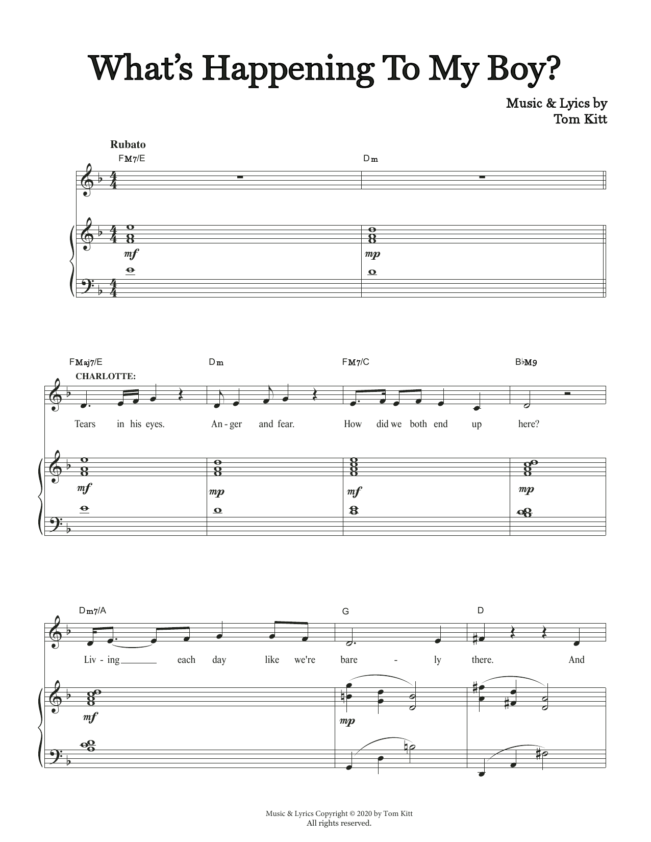 Tom Kitt What's Happening To My Boy (from the musical Superhero) Sheet Music