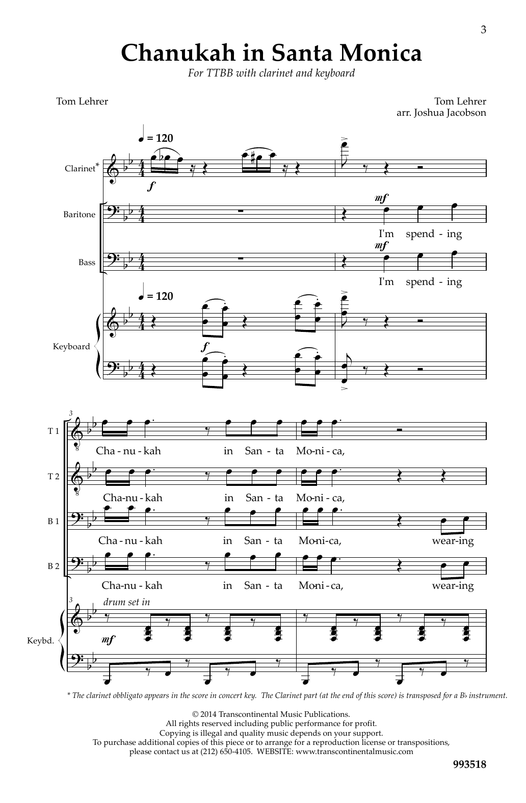 Tom Lehrer Chanukah in Santa Monica (arr. Joshua Jacobson) Sheet Music