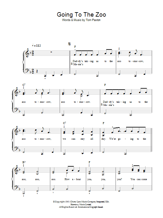Tom Paxton Going To The Zoo Sheet Music