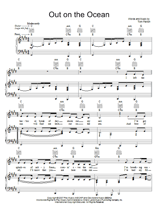 Tom Paxton Out On The Ocean Sheet Music