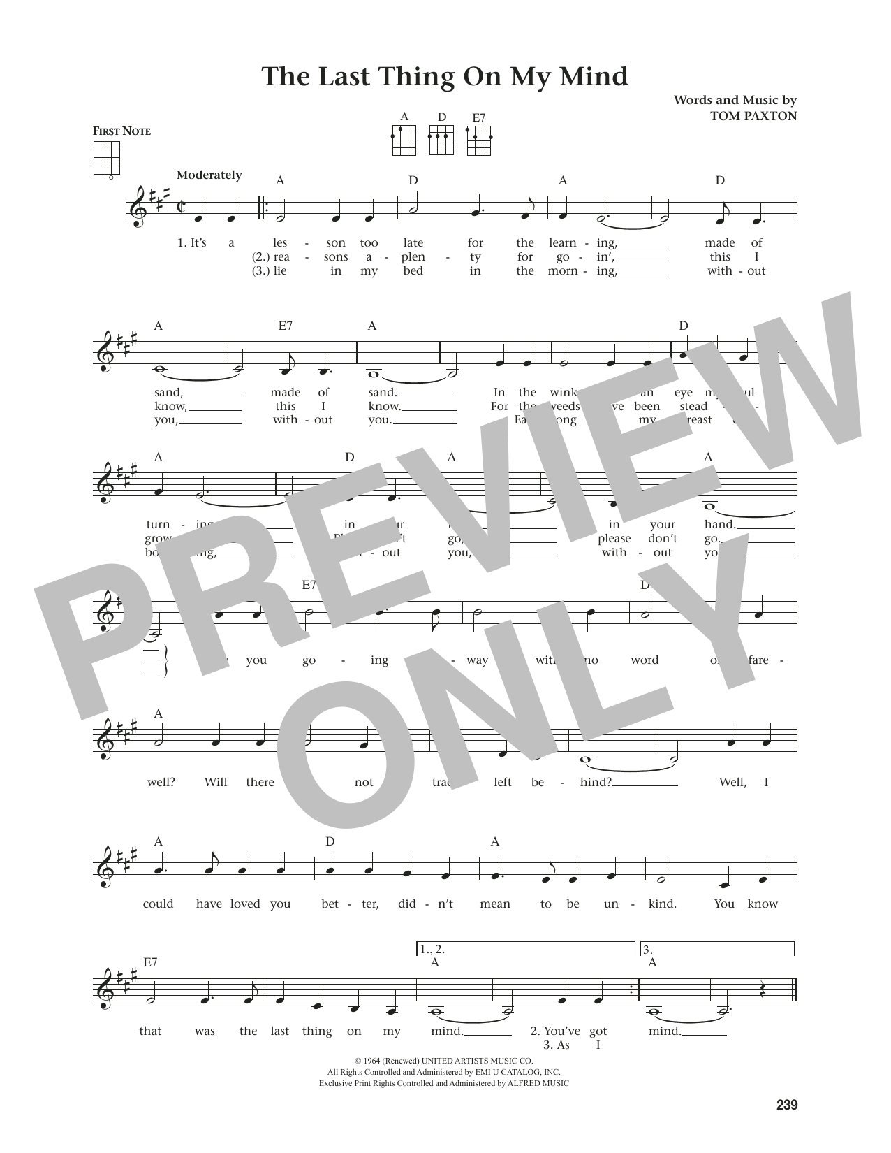 Tom Paxton The Last Thing On My Mind (from The Daily Ukulele) (arr. Jim Beloff) Sheet Music