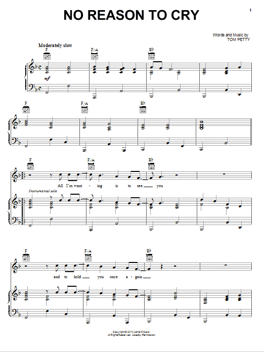 Tom Petty And The Heartbreakers No Reason To Cry Sheet Music