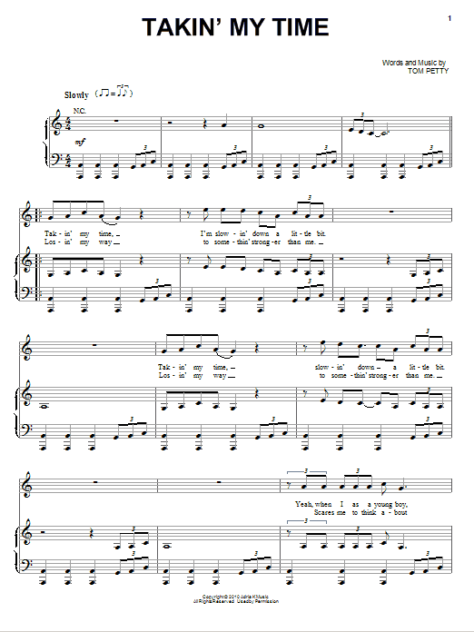 Tom Petty And The Heartbreakers Takin' My Time Sheet Music