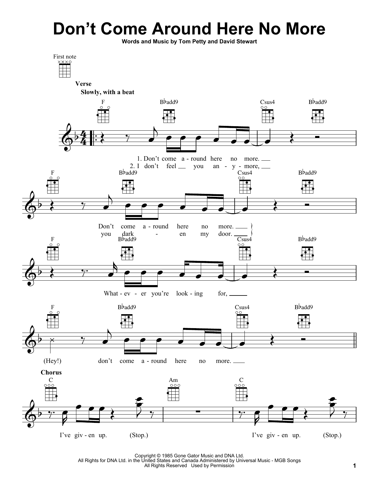 Tom Petty Don't Come Around Here No More Sheet Music
