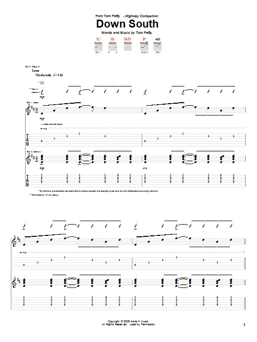 Tom Petty Down South Sheet Music