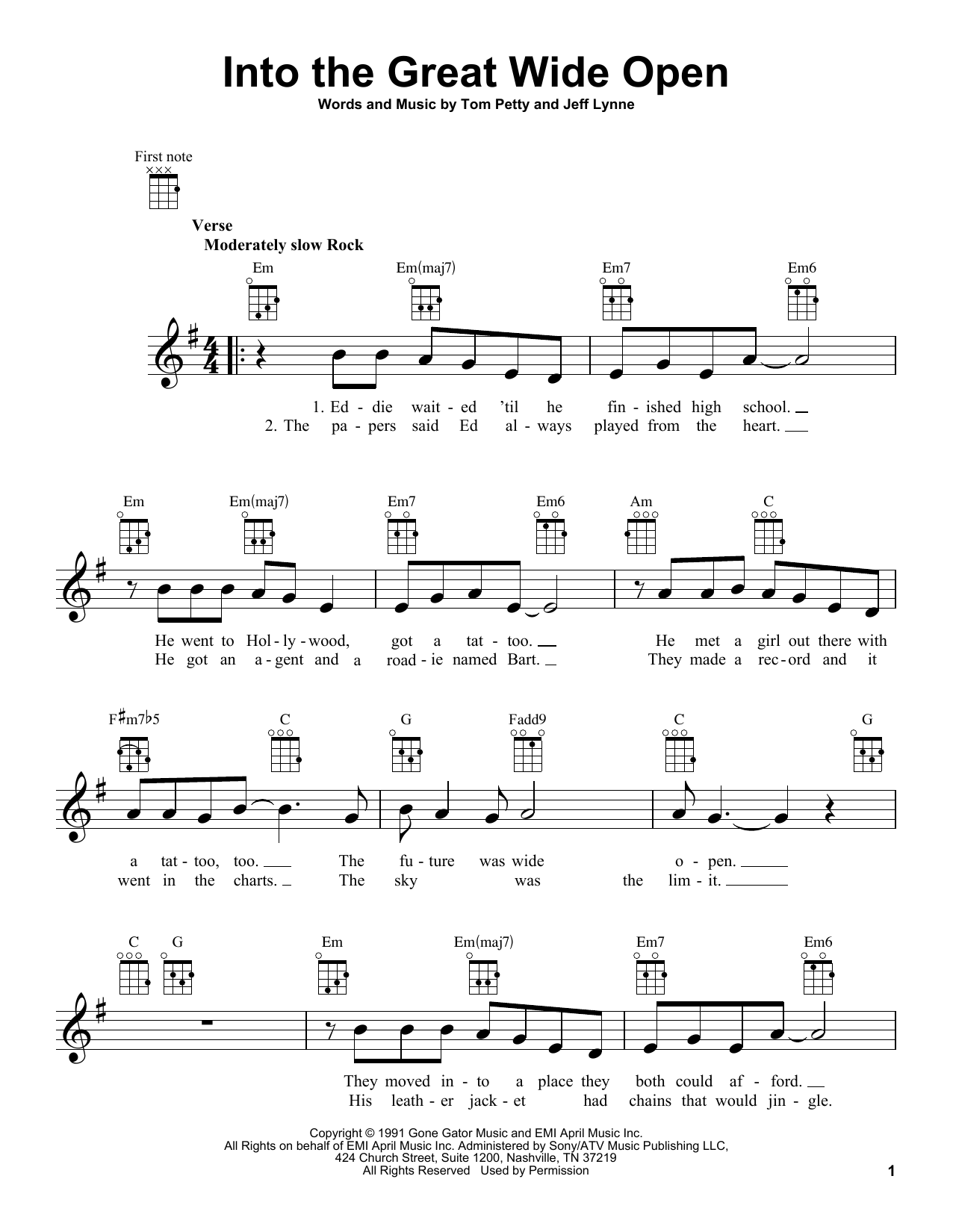 Tom Petty Into The Great Wide Open Sheet Music