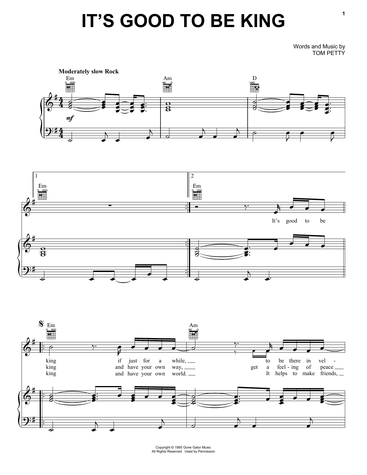 Tom Petty It's Good To Be King Sheet Music