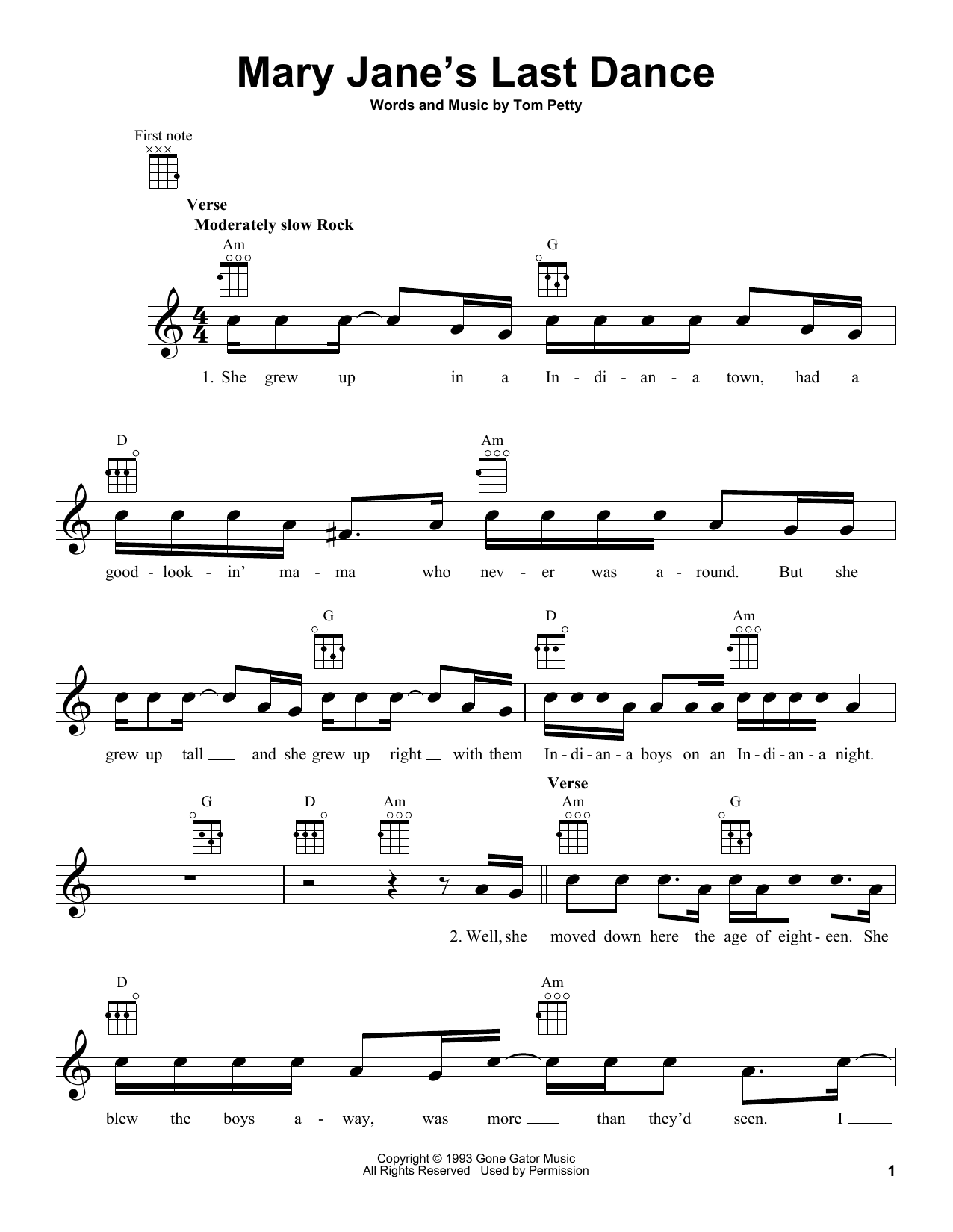 Tom Petty Mary Jane's Last Dance Sheet Music