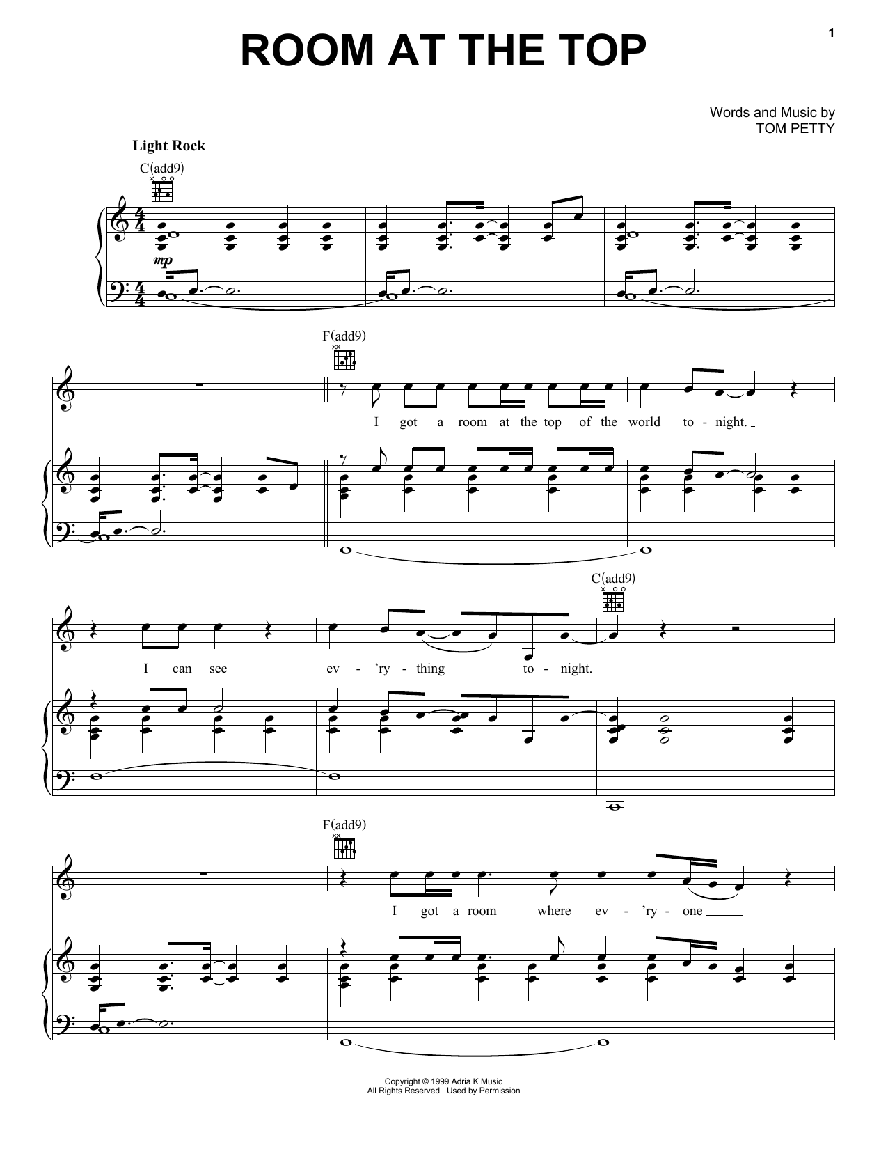 Tom Petty Room At The Top Sheet Music