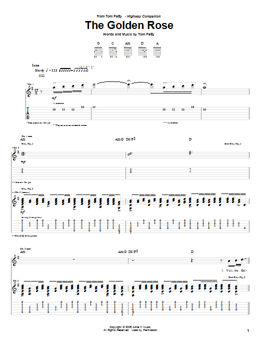 Tom Petty The Golden Rose Sheet Music