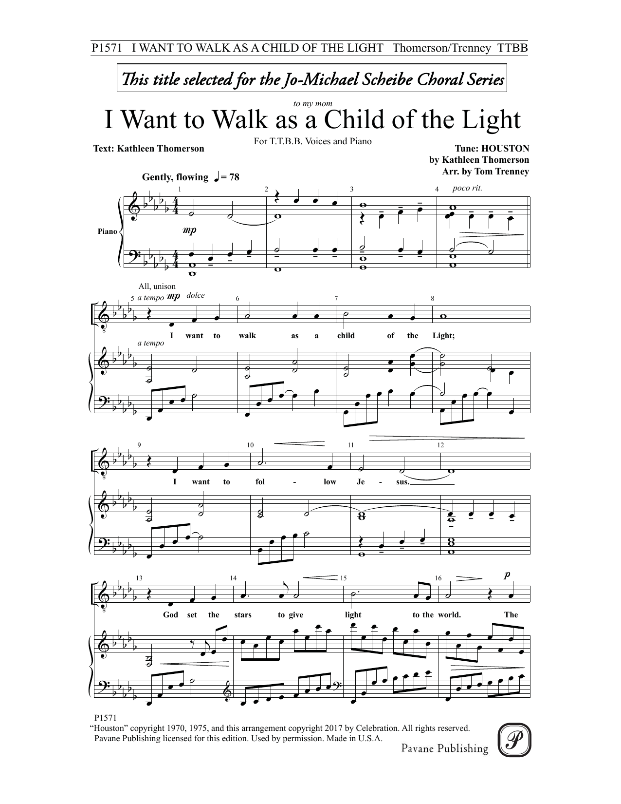 Tom Trenney I Want To Walk As A Child of Light Sheet Music