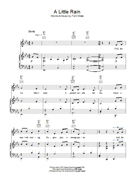 Tom Waits A Little Rain Sheet Music