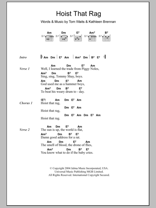 Tom Waits Hoist That Rag Sheet Music