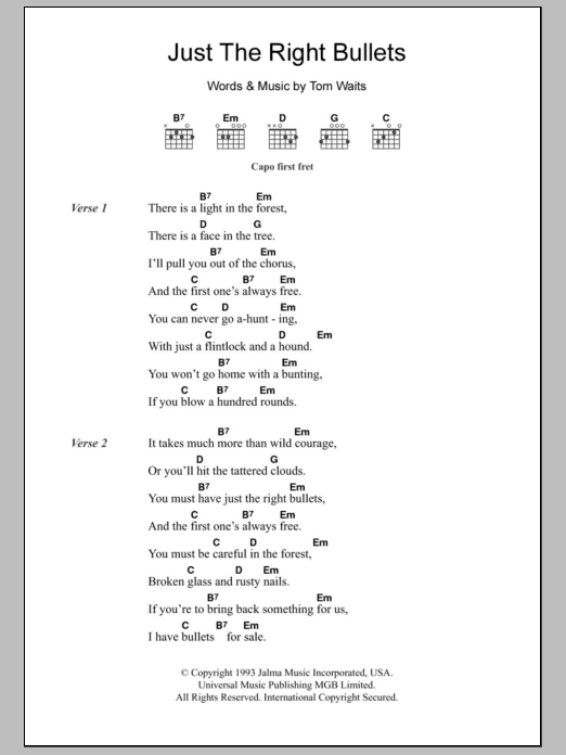 Tom Waits Just The Right Bullets Sheet Music