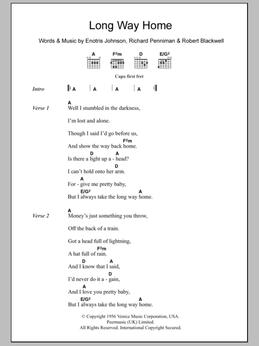 Tom Waits Long Way Home Sheet Music