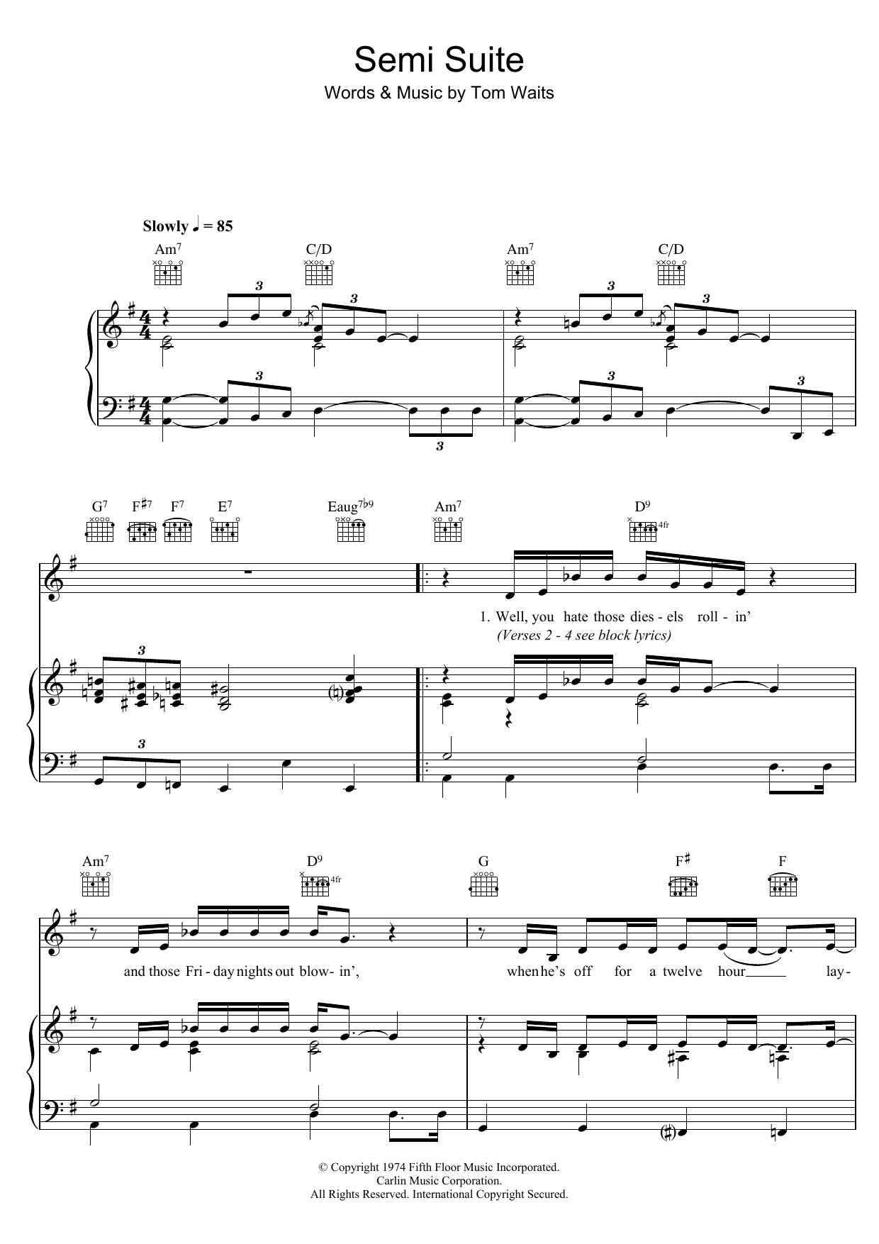 Tom Waits Semi Suite Sheet Music