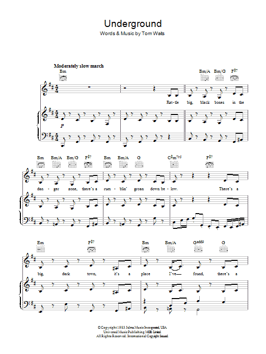 Tom Waits Underground Sheet Music